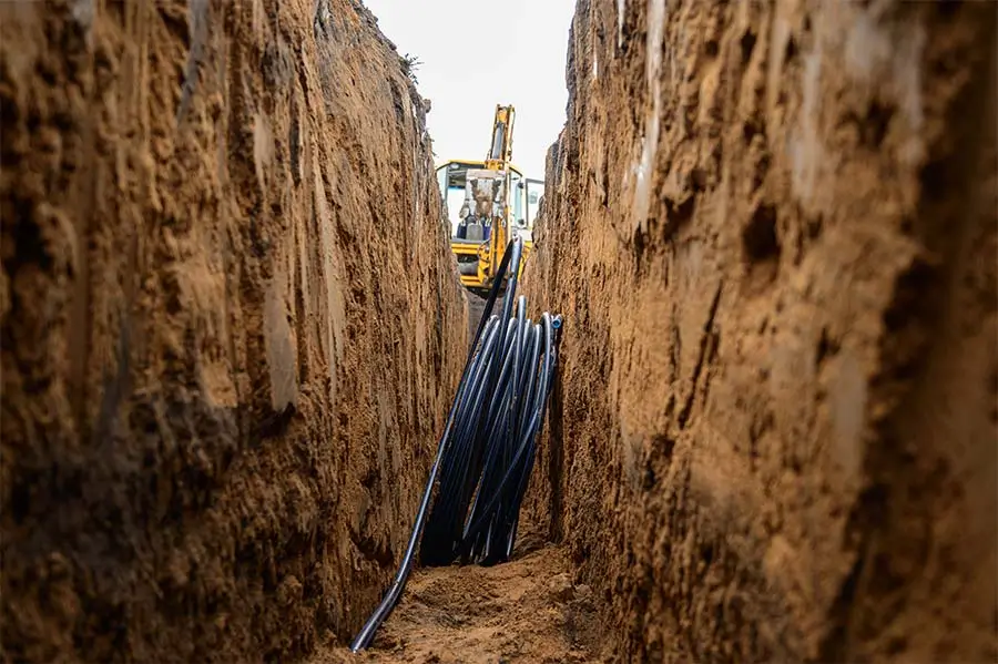 Commercial Plumbing Trench With Pipes